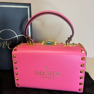 Valentino Garavani Neon Pink Clutch with Gold Studs NWT dust bag and box